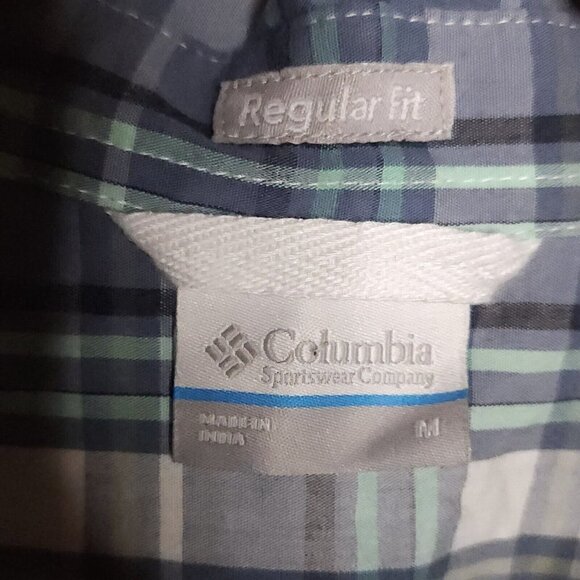 Columbia Mint Green Blue White Plaid Button Down Medium - Picture 4 of 5